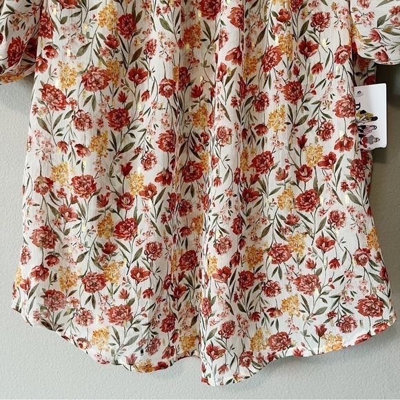 Roommates NWT Semi-Sheer Floral Print Blouse Short Puff Sleeves Size XL - Picture 4 of 11
